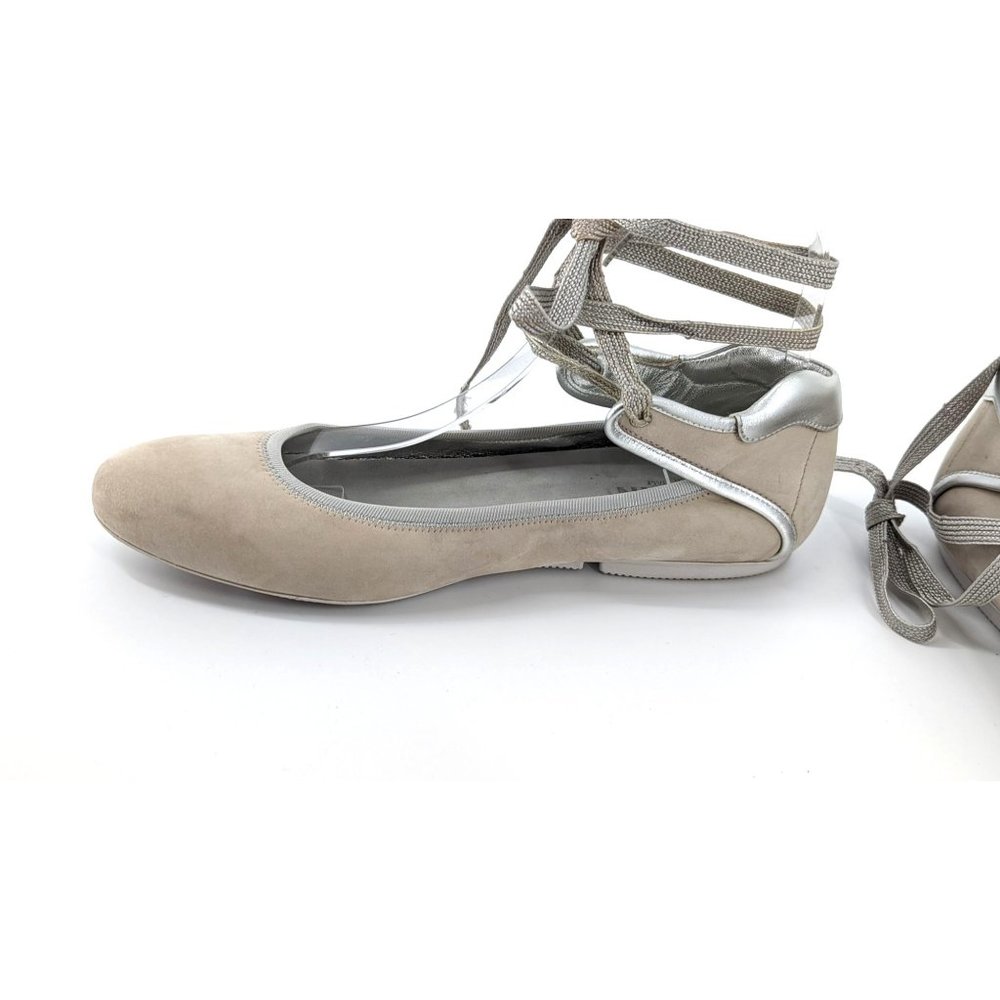 HOGAN SUEDE LACE UP BALLERINA FLAT Grey Silver sz 8.5 Italian - Picture 5 of 16